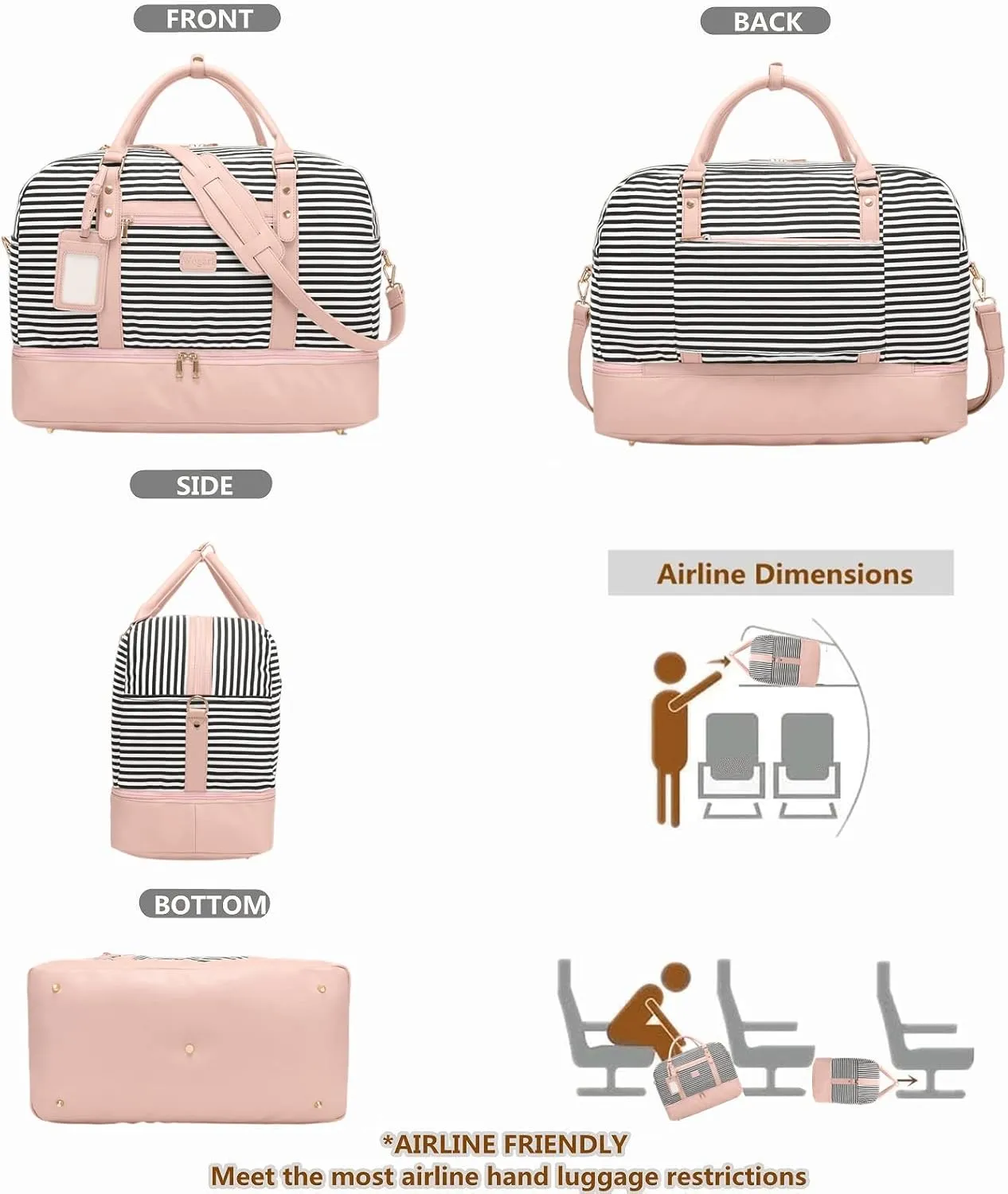 Wogarl Weekender Bags for Women Large Overnight Bag Weekend Travel Duffel Bag Carry on Shoulder with Shoe Compartment Toiletry Bag for Travel Business Gym