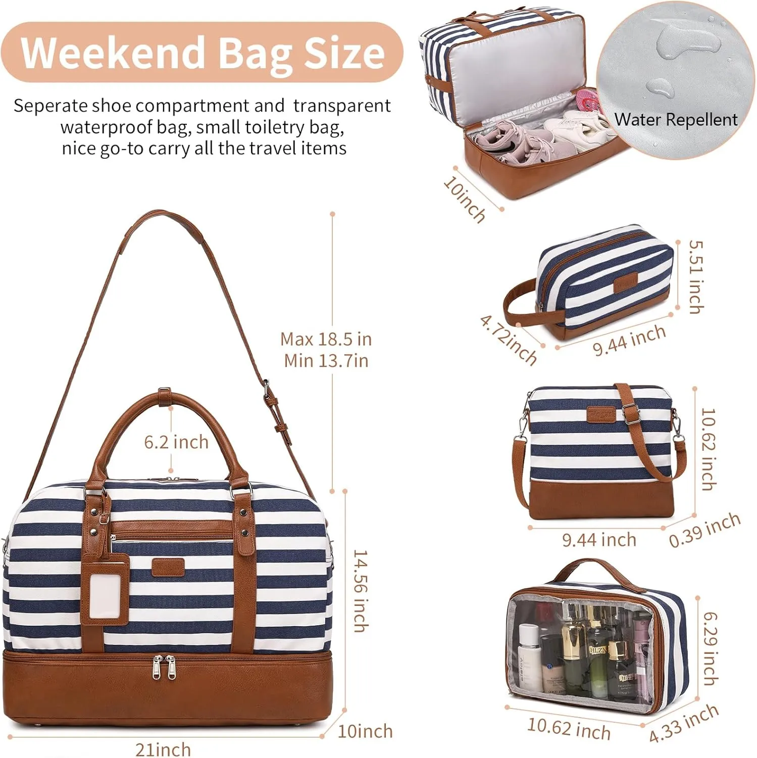 Wogarl Weekender Bags for Women Large Overnight Bag Weekend Travel Duffel Bag Carry on Shoulder with Shoe Compartment Toiletry Bag for Travel Business Gym