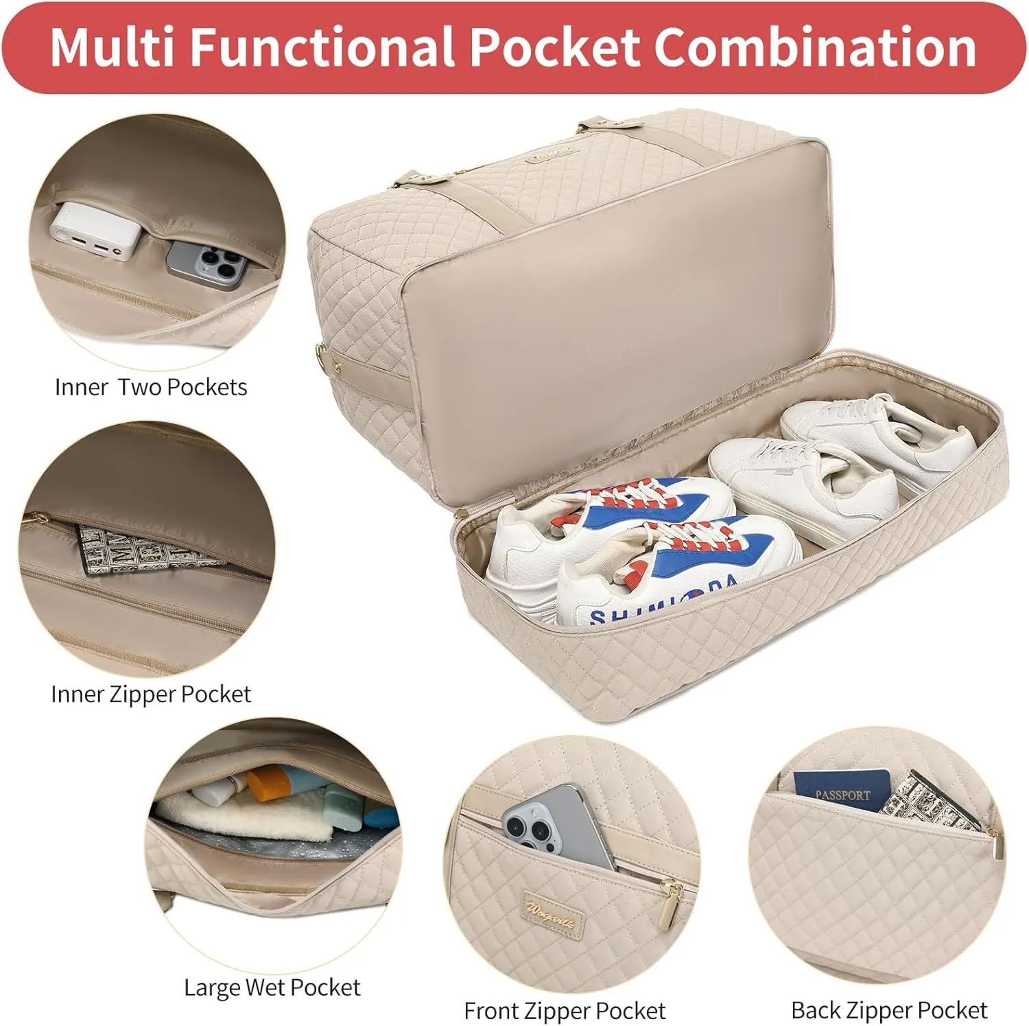 Wogarl Weekender Bags for Women Large Overnight Bag Weekend Travel Duffel Bag Carry on Shoulder with Shoe Compartment Toiletry Bag for Travel Business Gym