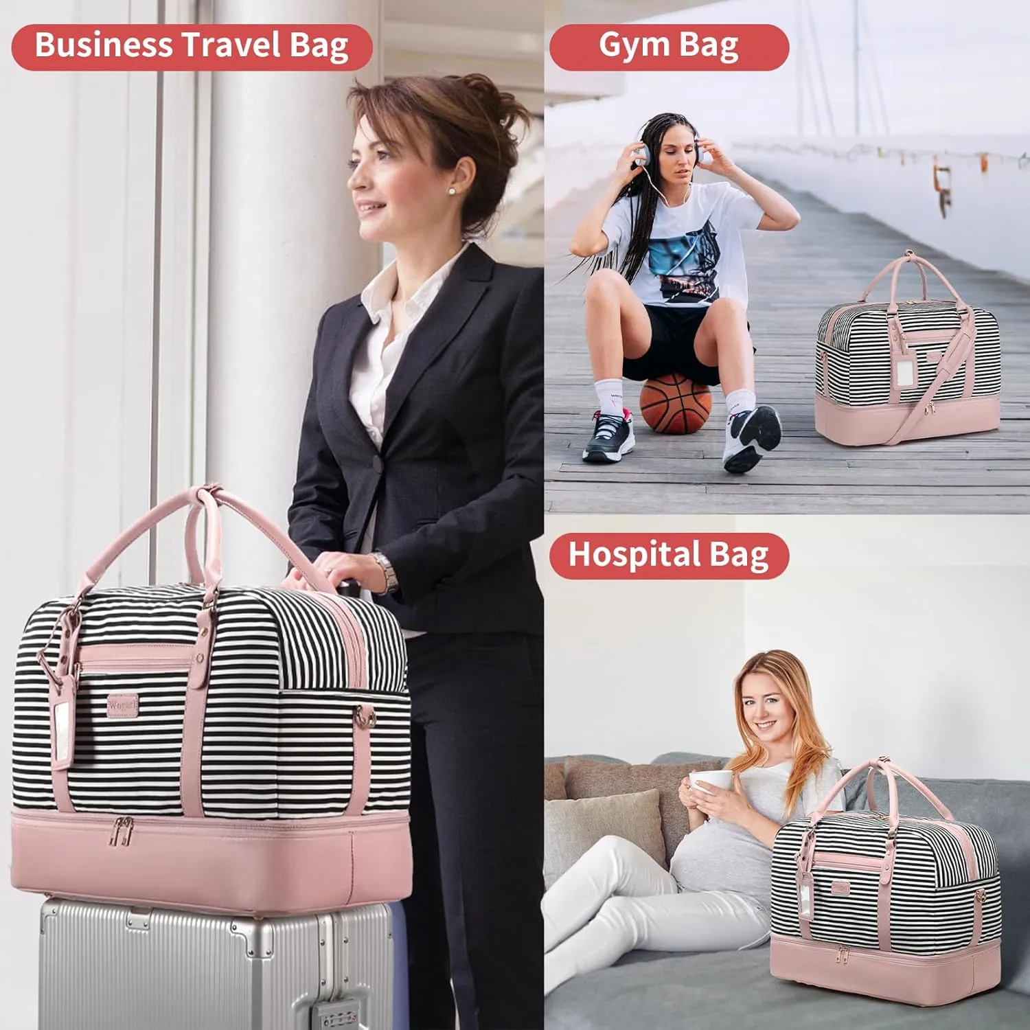 Wogarl Weekender Bags for Women Large Overnight Bag Weekend Travel Duffel Bag Carry on Shoulder with Shoe Compartment Toiletry Bag for Travel Business Gym