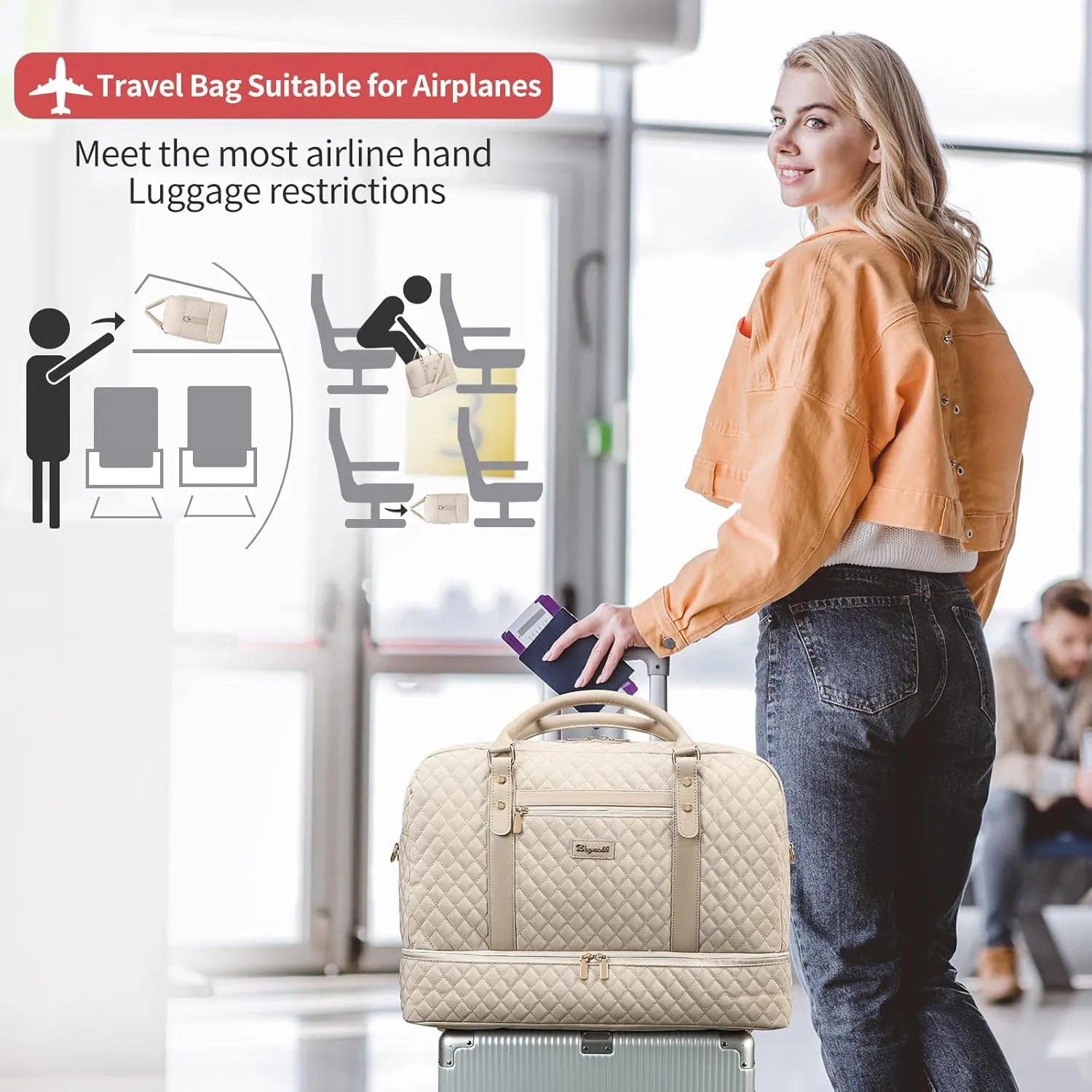 Wogarl Weekender Bags for Women Large Overnight Bag Weekend Travel Duffel Bag Carry on Shoulder with Shoe Compartment Toiletry Bag for Travel Business Gym