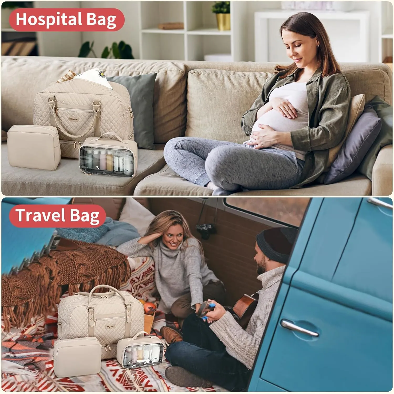 Wogarl Weekender Bags for Women Large Overnight Bag Weekend Travel Duffel Bag Carry on Shoulder with Shoe Compartment Toiletry Bag for Travel Business Gym