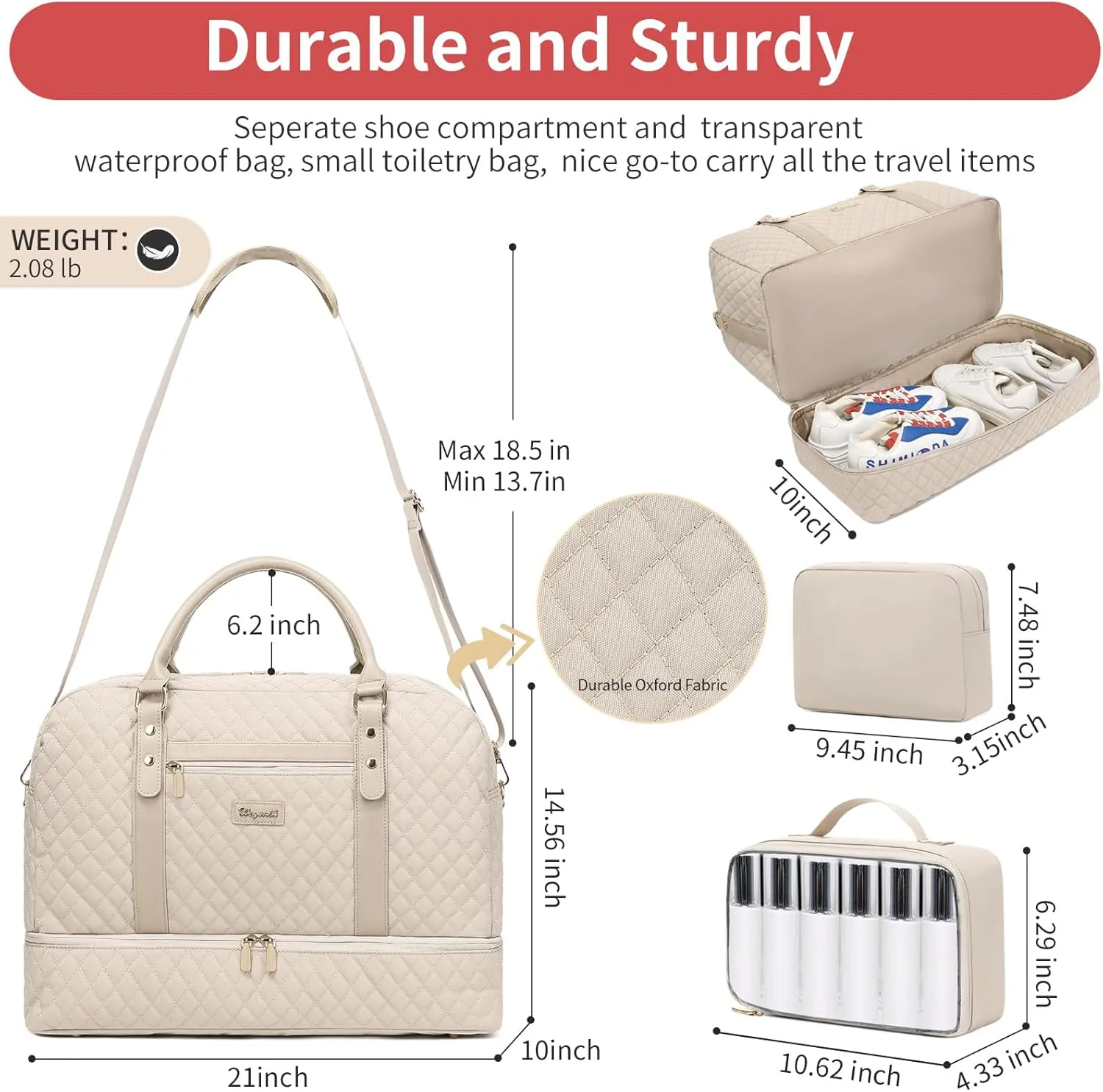 Wogarl Weekender Bags for Women Large Overnight Bag Weekend Travel Duffel Bag Carry on Shoulder with Shoe Compartment Toiletry Bag for Travel Business Gym