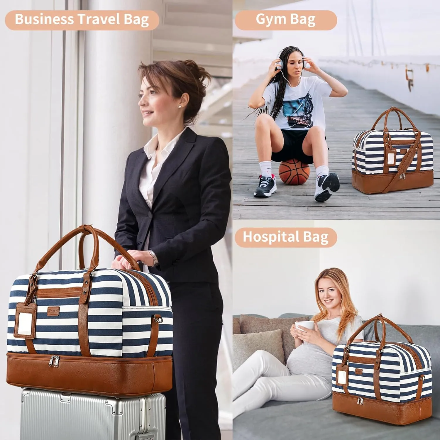 Wogarl Weekender Bags for Women Large Overnight Bag Weekend Travel Duffel Bag Carry on Shoulder with Shoe Compartment Toiletry Bag for Travel Business Gym