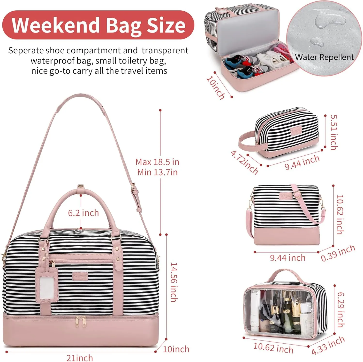 Wogarl Weekender Bags for Women Large Overnight Bag Weekend Travel Duffel Bag Carry on Shoulder with Shoe Compartment Toiletry Bag for Travel Business Gym