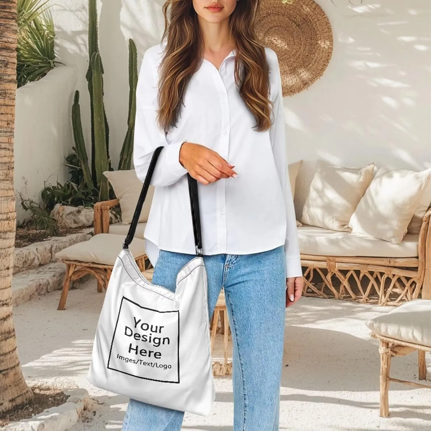 Women Canvas Shoulder Bag Large Messenger Crossbody Bags with Inner Zip Pocket Satchel Waterproof Purse Shopping