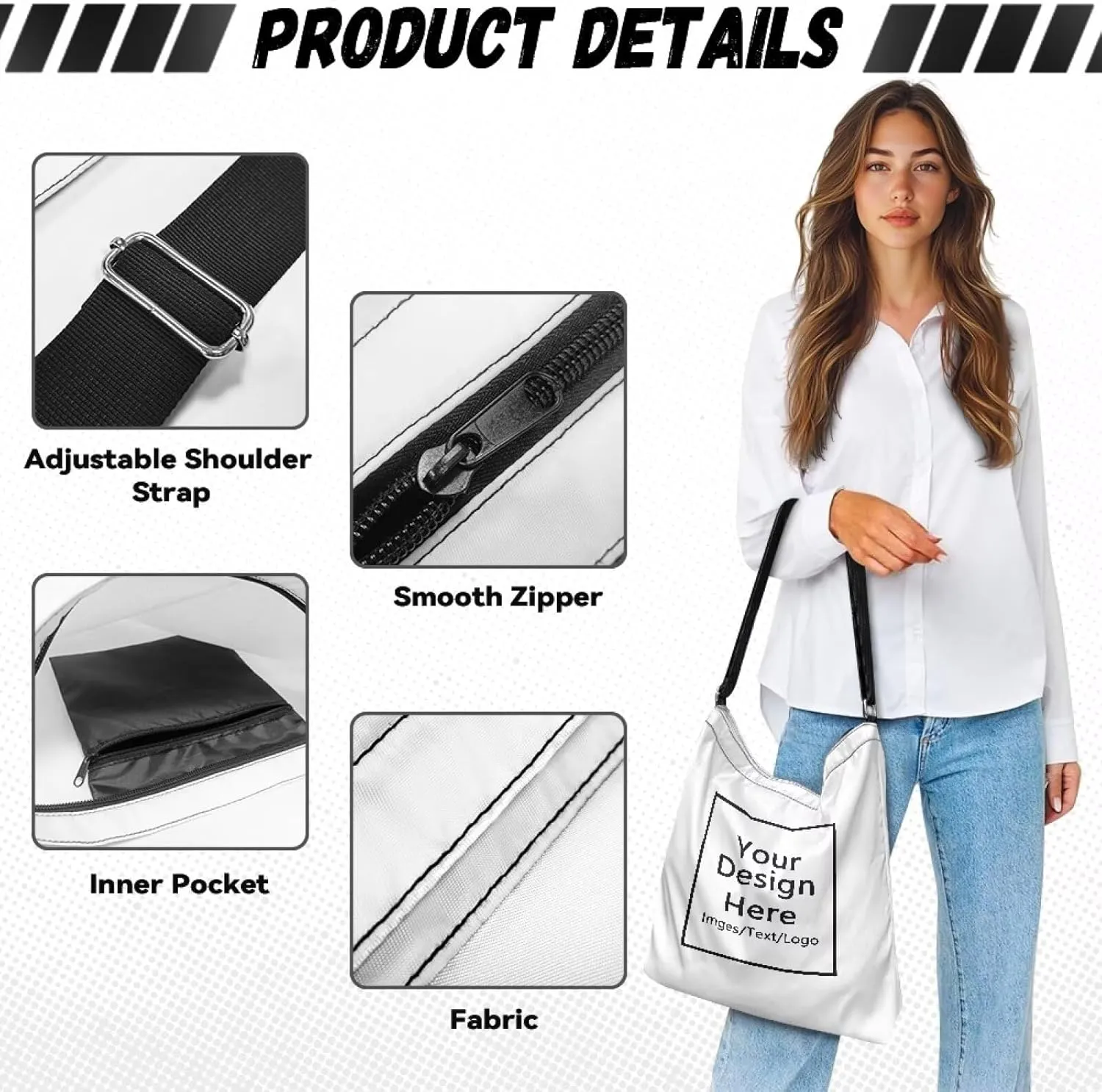 Women Canvas Shoulder Bag Large Messenger Crossbody Bags with Inner Zip Pocket Satchel Waterproof Purse Shopping