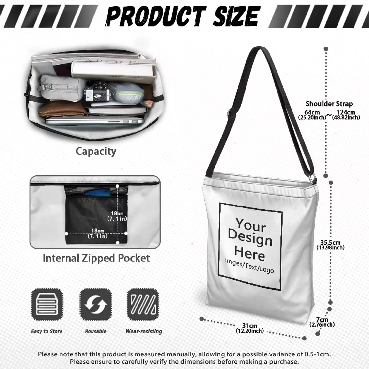 Women Canvas Shoulder Bag Large Messenger Crossbody Bags with Inner Zip Pocket Satchel Waterproof Purse Shopping