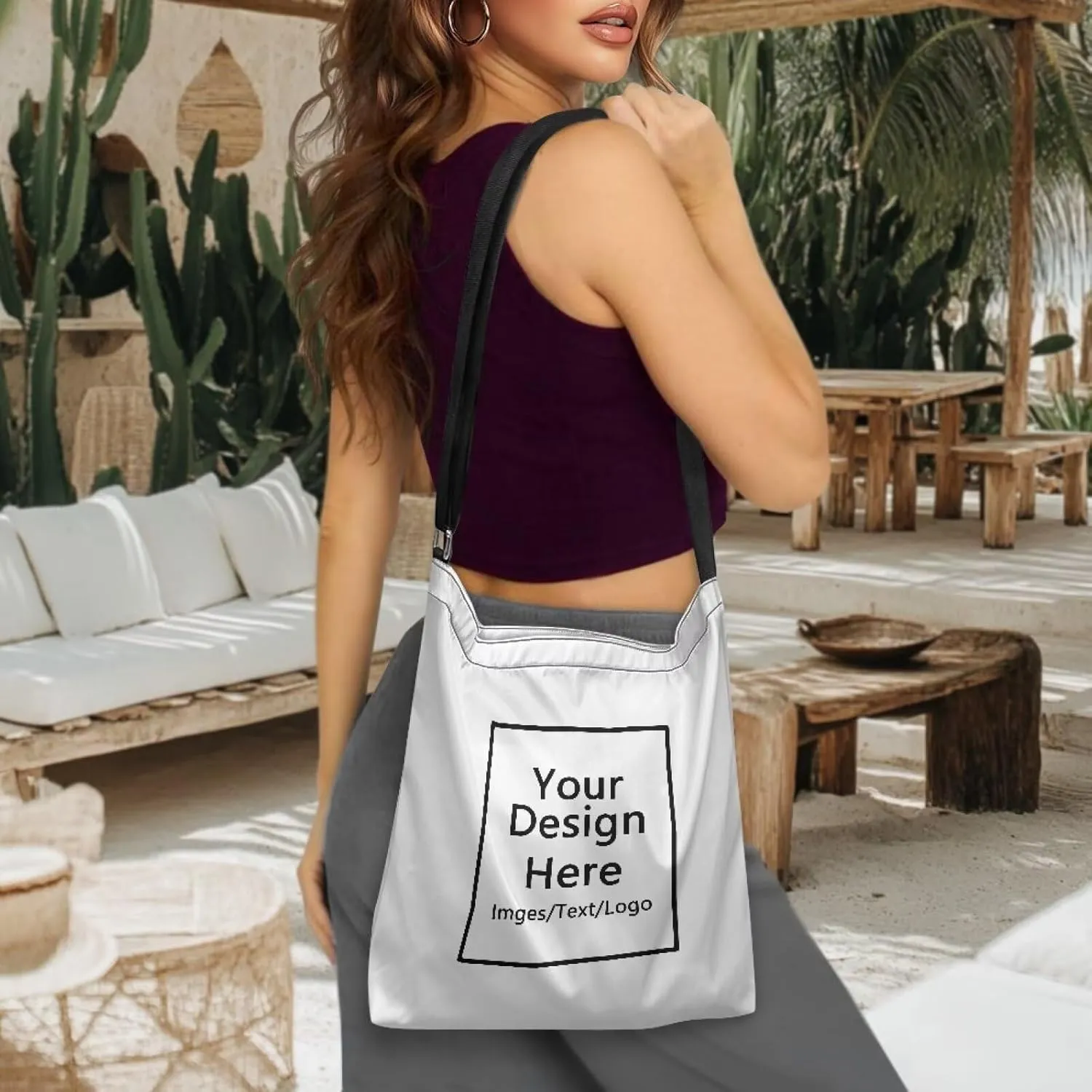 Women Canvas Shoulder Bag Large Messenger Crossbody Bags with Inner Zip Pocket Satchel Waterproof Purse Shopping