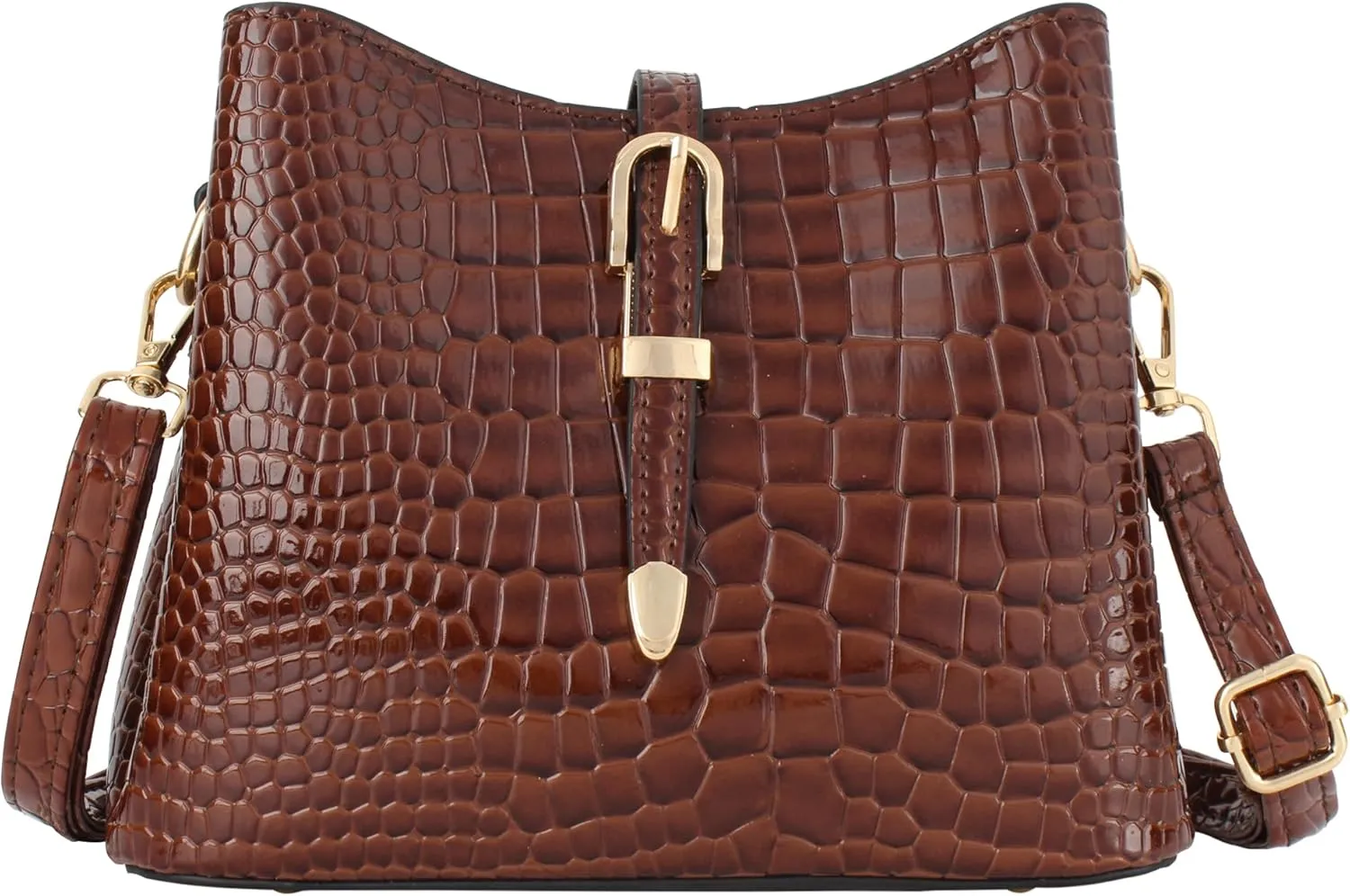 Women Fashion Shoulder Handbag Purse Alligator Embossing Messenger Purse Small Satchel Bags Brown