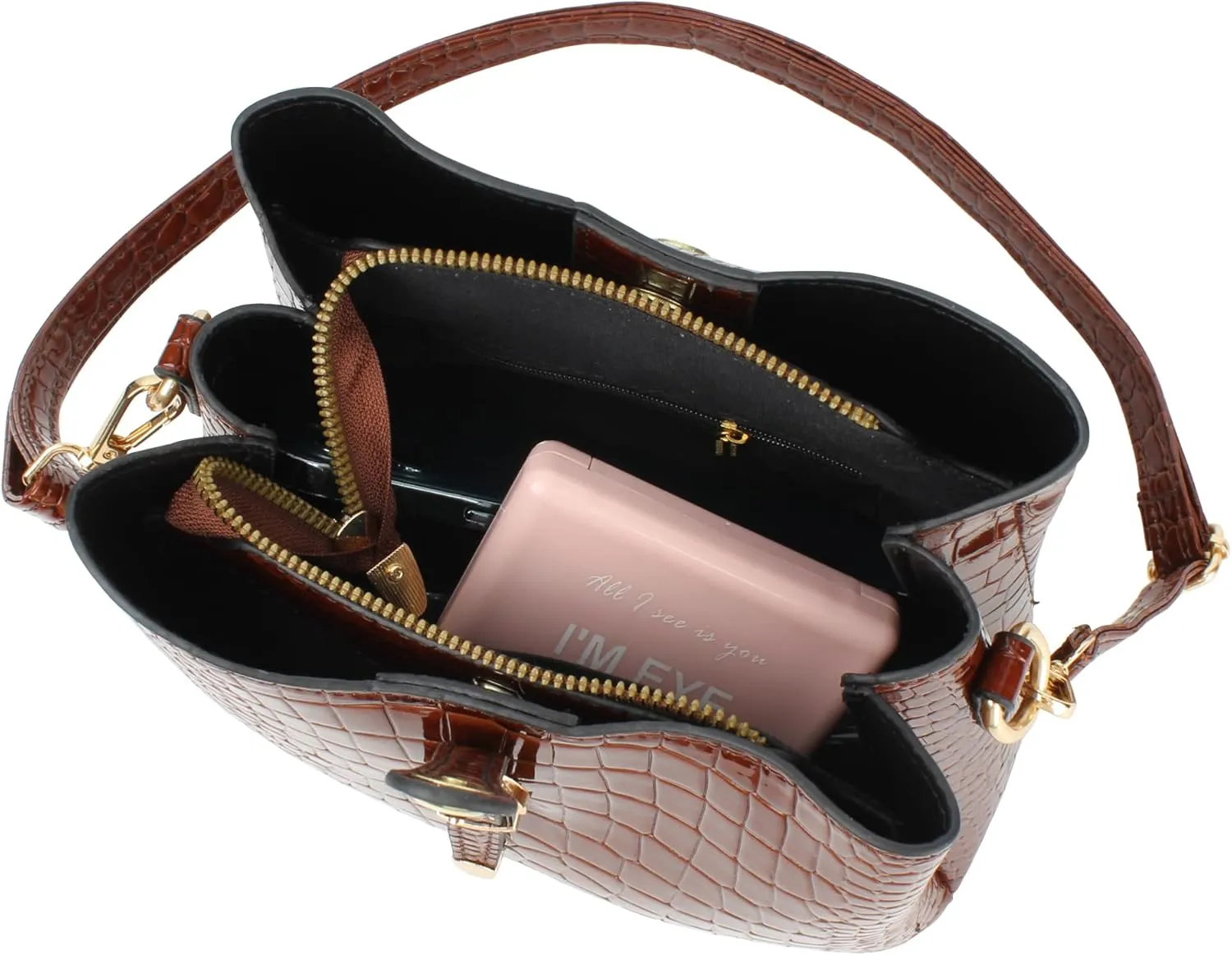 Women Fashion Shoulder Handbag Purse Alligator Embossing Messenger Purse Small Satchel Bags Brown