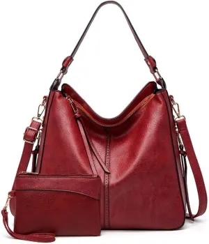 Women Handbags and Purse Sets Vegan Leather Tote Bags Fashion Hobo Bags Shoulder Bag Satchel Handbag Zip Wallet 2Pcs
