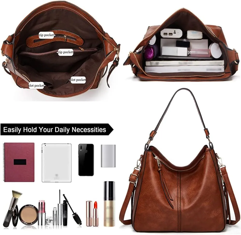 Women Handbags and Purse Sets Vegan Leather Tote Bags Fashion Hobo Bags Shoulder Bag Satchel Handbag Zip Wallet 2Pcs