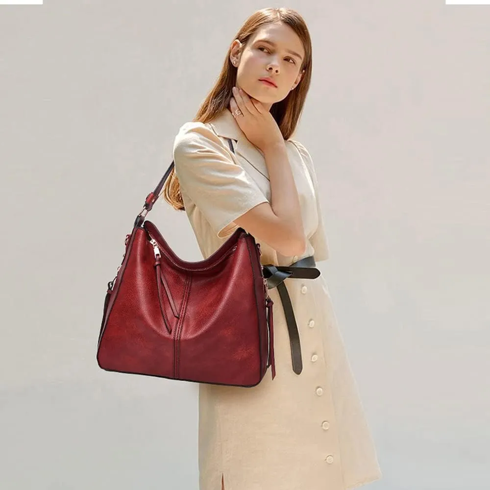 Women Handbags and Purse Sets Vegan Leather Tote Bags Fashion Hobo Bags Shoulder Bag Satchel Handbag Zip Wallet 2Pcs