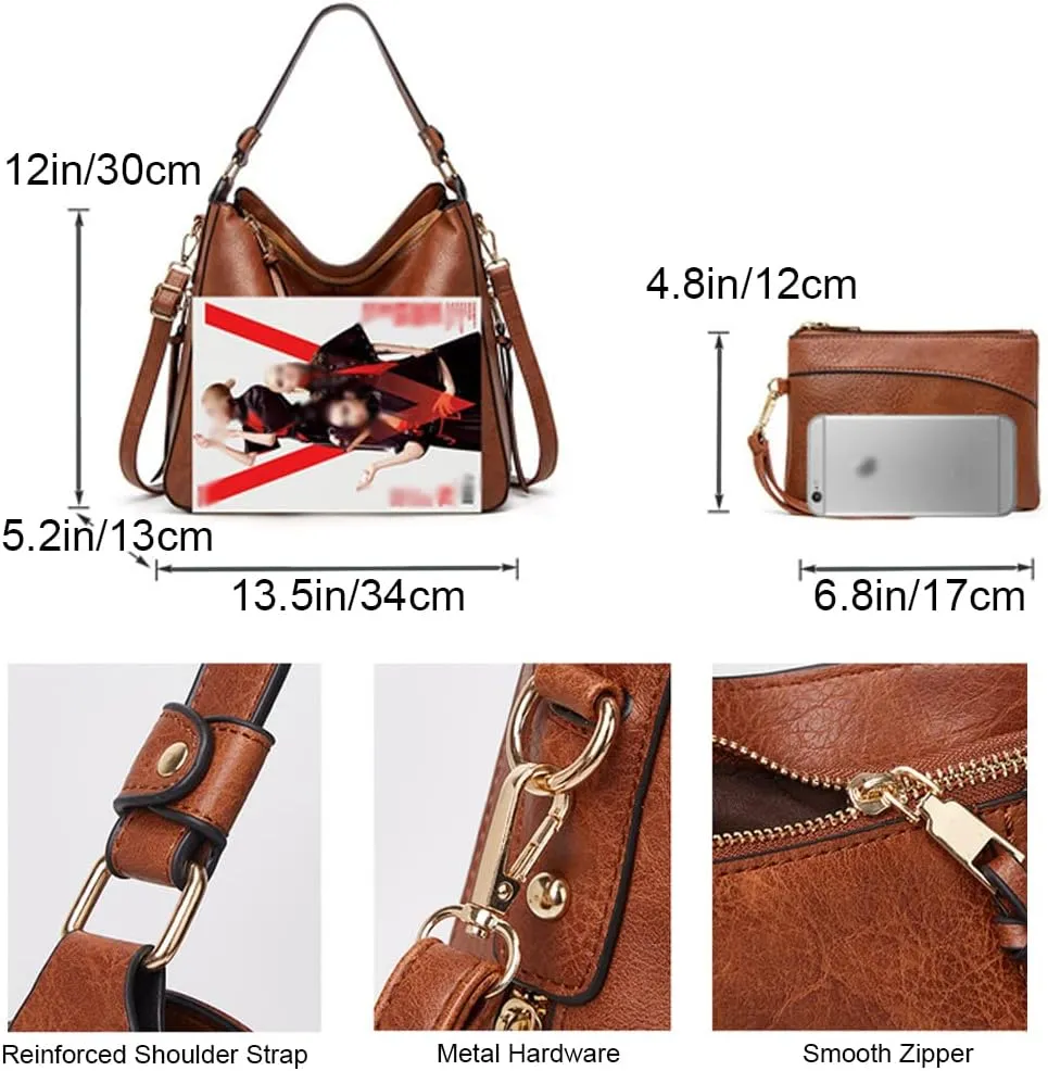 Women Handbags and Purse Sets Vegan Leather Tote Bags Fashion Hobo Bags Shoulder Bag Satchel Handbag Zip Wallet 2Pcs