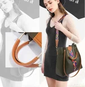 Women Handbags Sets Vegan Leather Purses Color Woven Tape Tote Bags Shoulder Crossbody Bag