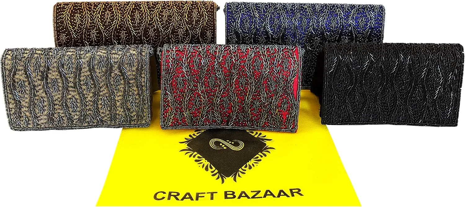 Women Handmade Beaded Evening Clutch, Shoulder Bag, Wedding Purse