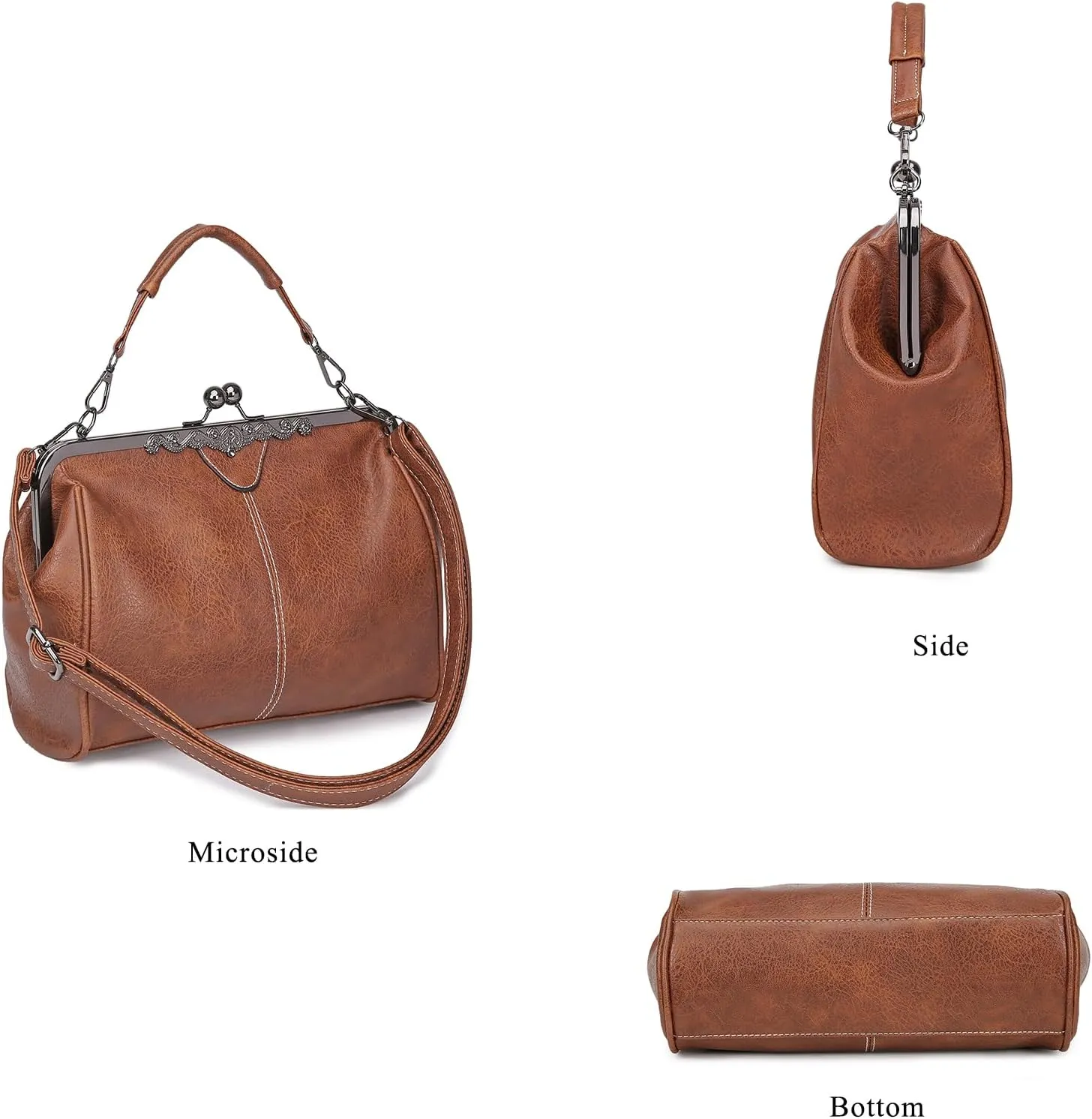 Women Kiss Lock Vintage Handbags for Women Oil Leather Evening Clutch Satchel Purse Tote