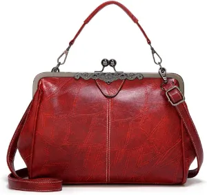 Women Retro Hollow Oil Wax PU Leather Handbag Multiple Collocations Handbags Kiss Lock Messenger Bag