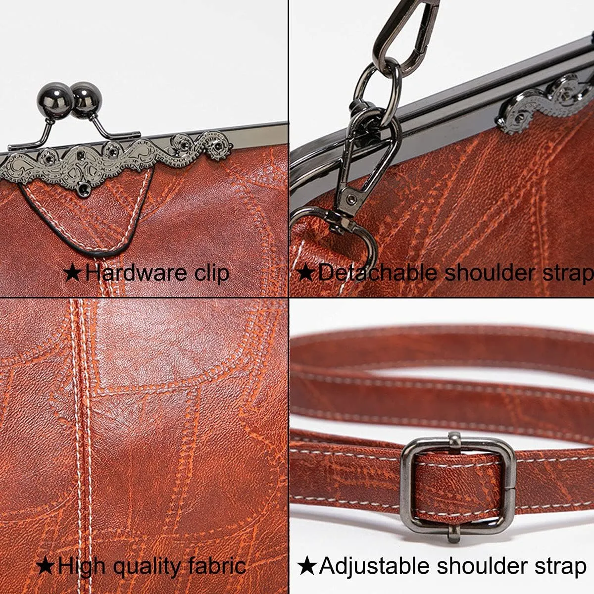 Women Retro Hollow Oil Wax PU Leather Handbag Multiple Collocations Handbags Kiss Lock Messenger Bag