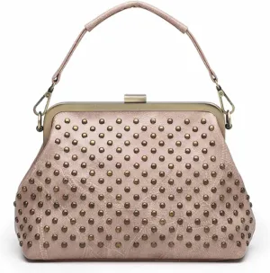 Women Retro Purse Top-handle Handbag Rivet Small Shoulder Crossbody Bag PU Leather Tote Satchel