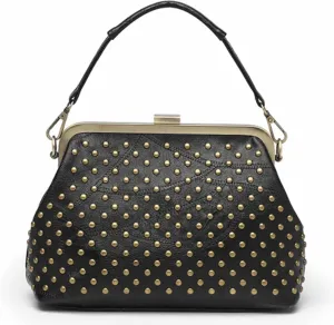 Women Retro Purse Top-handle Handbag Rivet Small Shoulder Crossbody Bag PU Leather Tote Satchel