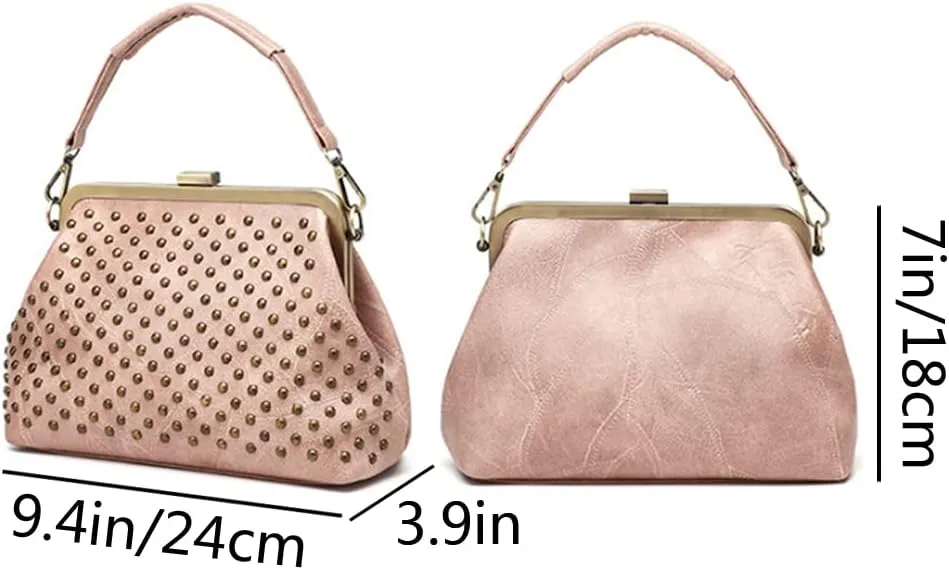 Women Retro Purse Top-handle Handbag Rivet Small Shoulder Crossbody Bag PU Leather Tote Satchel