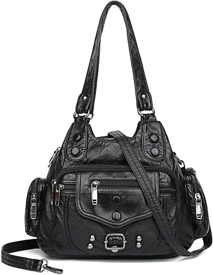 Women Satchel Shoulder Bag Washed Synthetic Leather Handbag Retro Soft Leather Tote Bag Ladies Hobo bag