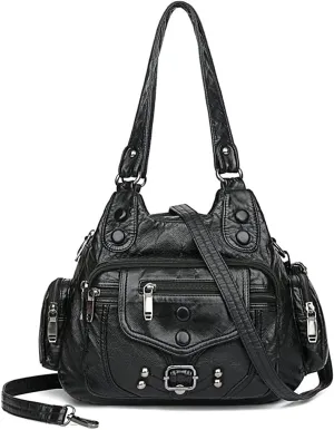 Women Satchel Shoulder Bag Washed Synthetic Leather Handbag Retro Soft Leather Tote Bag Ladies Hobo bag