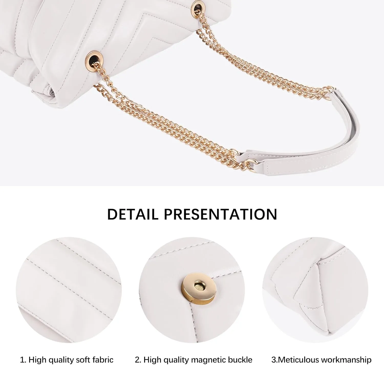 Women Shoulder Bag, Fashionable Quilted Vegan leather Crossbody Purses with Adjustable Chain Designer Purses