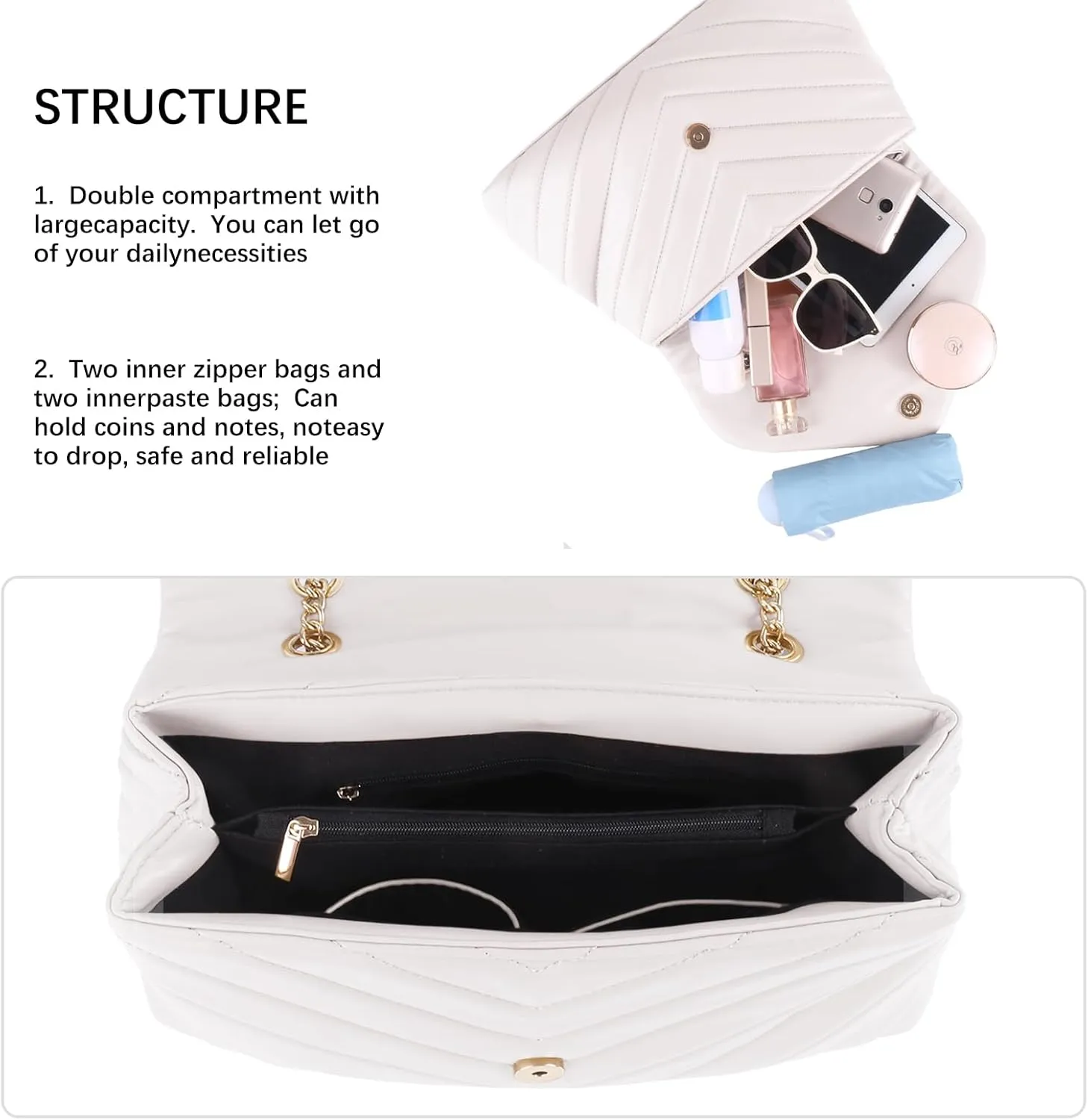 Women Shoulder Bag, Fashionable Quilted Vegan leather Crossbody Purses with Adjustable Chain Designer Purses