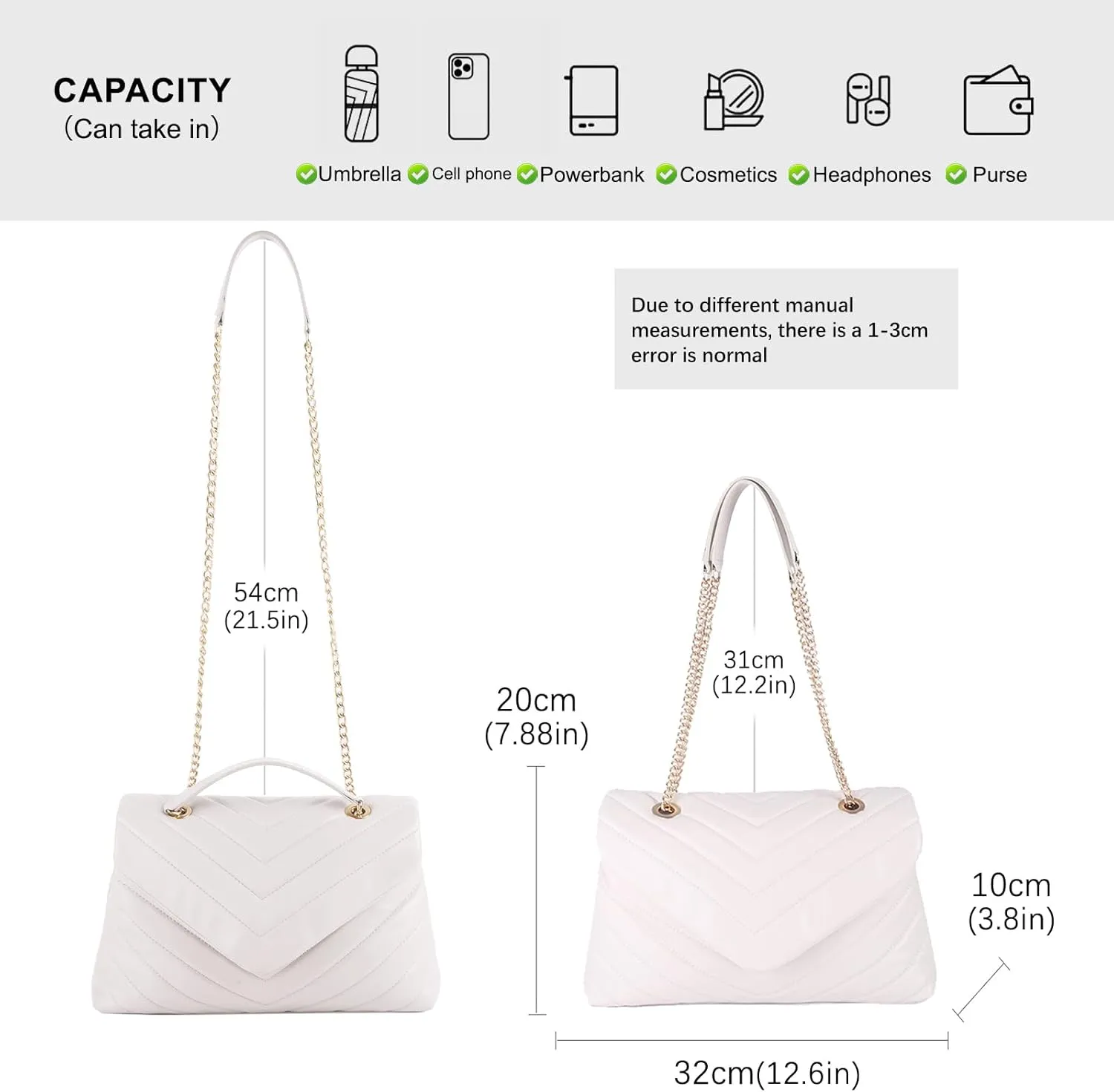 Women Shoulder Bag, Fashionable Quilted Vegan leather Crossbody Purses with Adjustable Chain Designer Purses