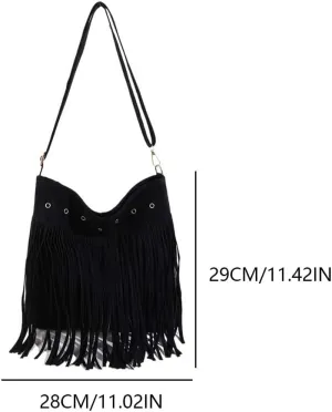 Women Tassel Shoulder Bag Adjustable Strap Suede Leather Retro Crossbody Bag Vintage Messenger Bag Female Shopping B