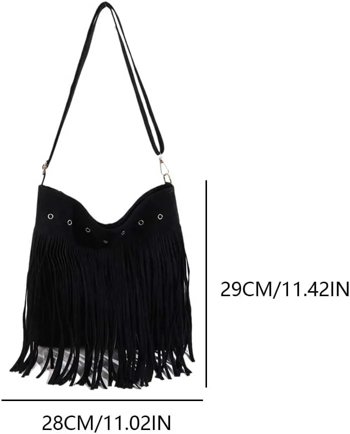 Women Tassel Shoulder Bag Adjustable Strap Suede Leather Retro Crossbody Bag Vintage Messenger Bag Female Shopping B