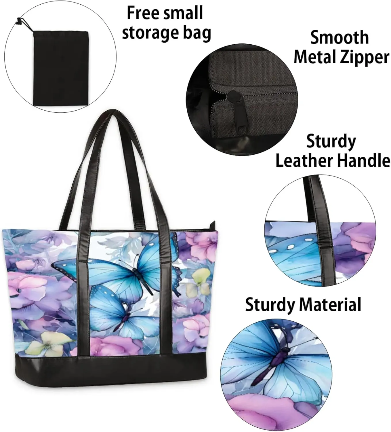 Women Tote Bag with Zipper, Shopper Handbag Travel Purse, PU Leather Laptop Tote Bags, Weekender Tote Bags
