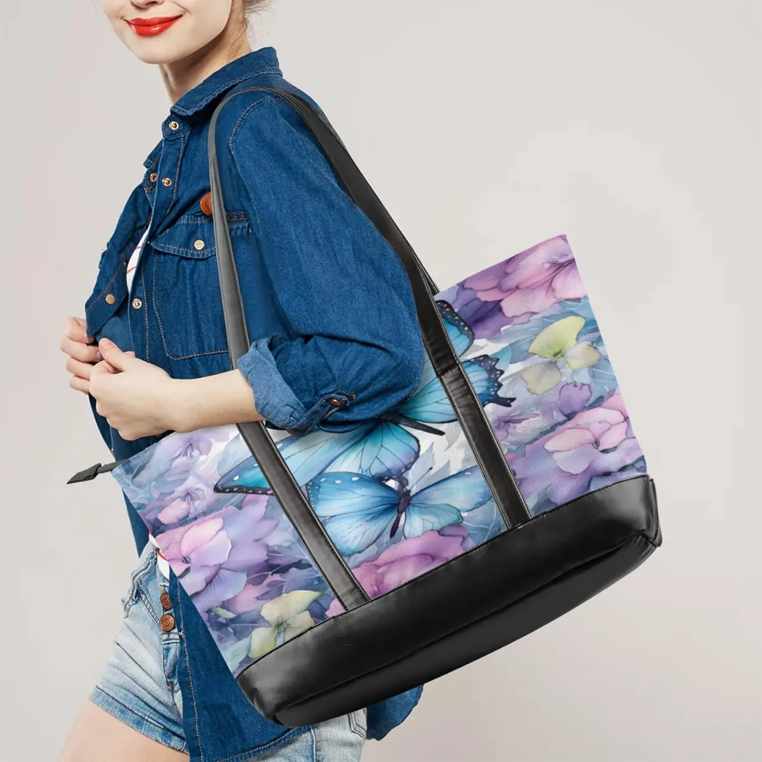 Women Tote Bag with Zipper, Shopper Handbag Travel Purse, PU Leather Laptop Tote Bags, Weekender Tote Bags