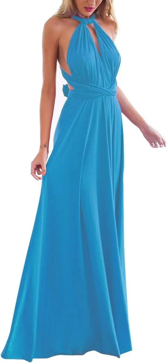 Women Transformer Evening Long Prom Dress Multi-Way Wrap Convertible Floor Length Wedding Halter Maxi Gown High Elasticity