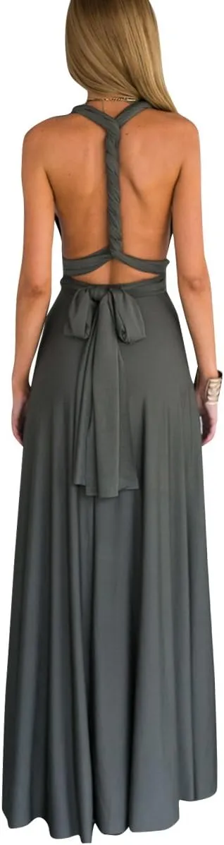 Women Transformer Evening Long Prom Dress Multi-Way Wrap Convertible Floor Length Wedding Halter Maxi Gown High Elasticity