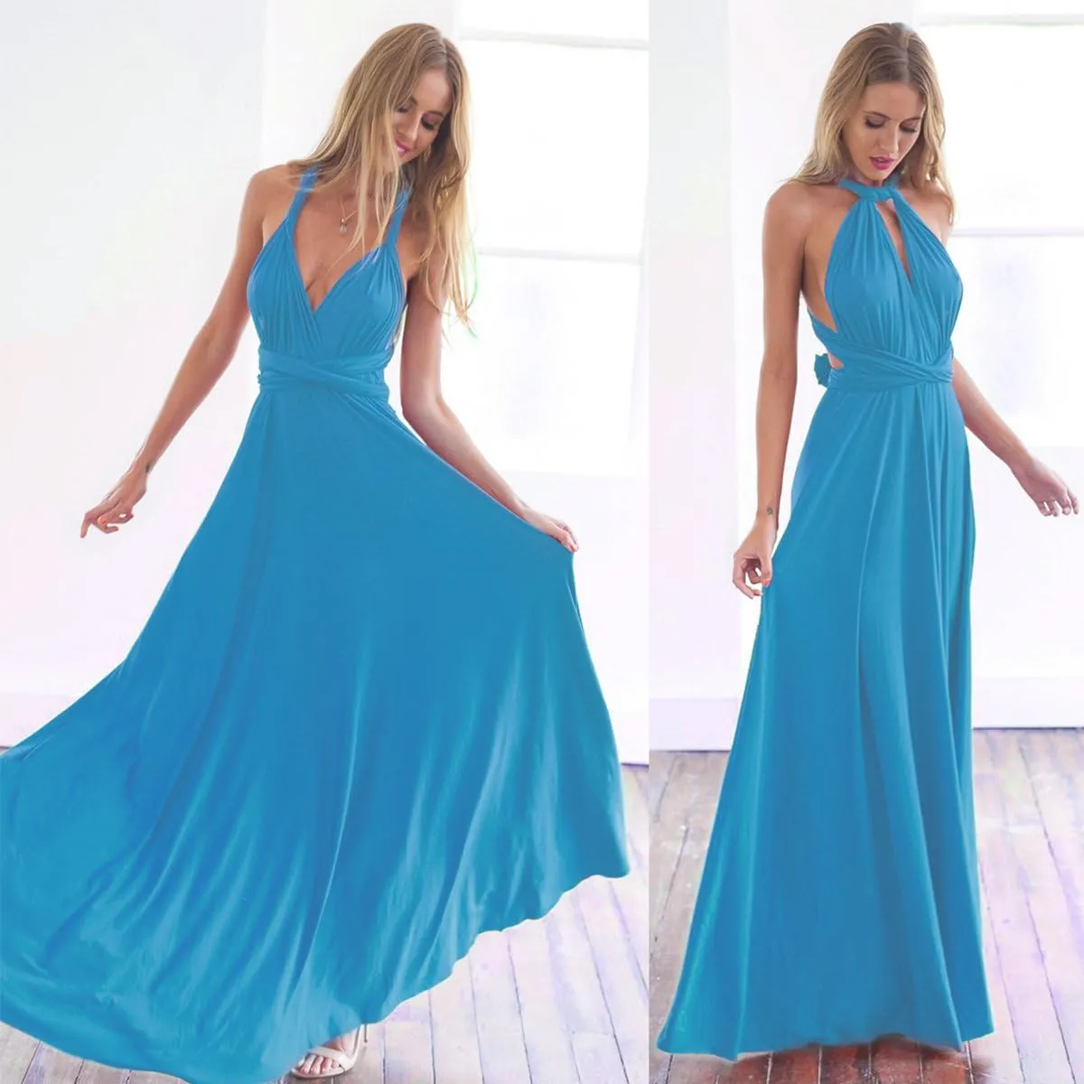 Women Transformer Evening Long Prom Dress Multi-Way Wrap Convertible Floor Length Wedding Halter Maxi Gown High Elasticity