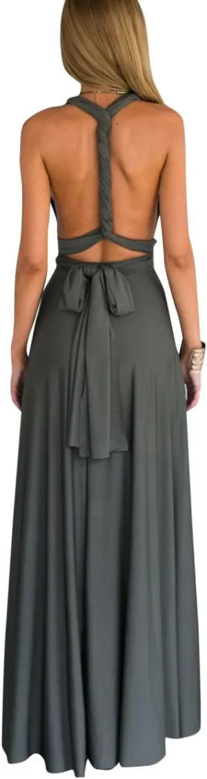 Women Transformer Evening Long Prom Dress Multi-Way Wrap Convertible Floor Length Wedding Halter Maxi Gown High Elasticity