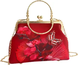 Women Vintage Crossbody Purses Kiss Lock Shoulder Bag Retro Handbag Wallet Purses