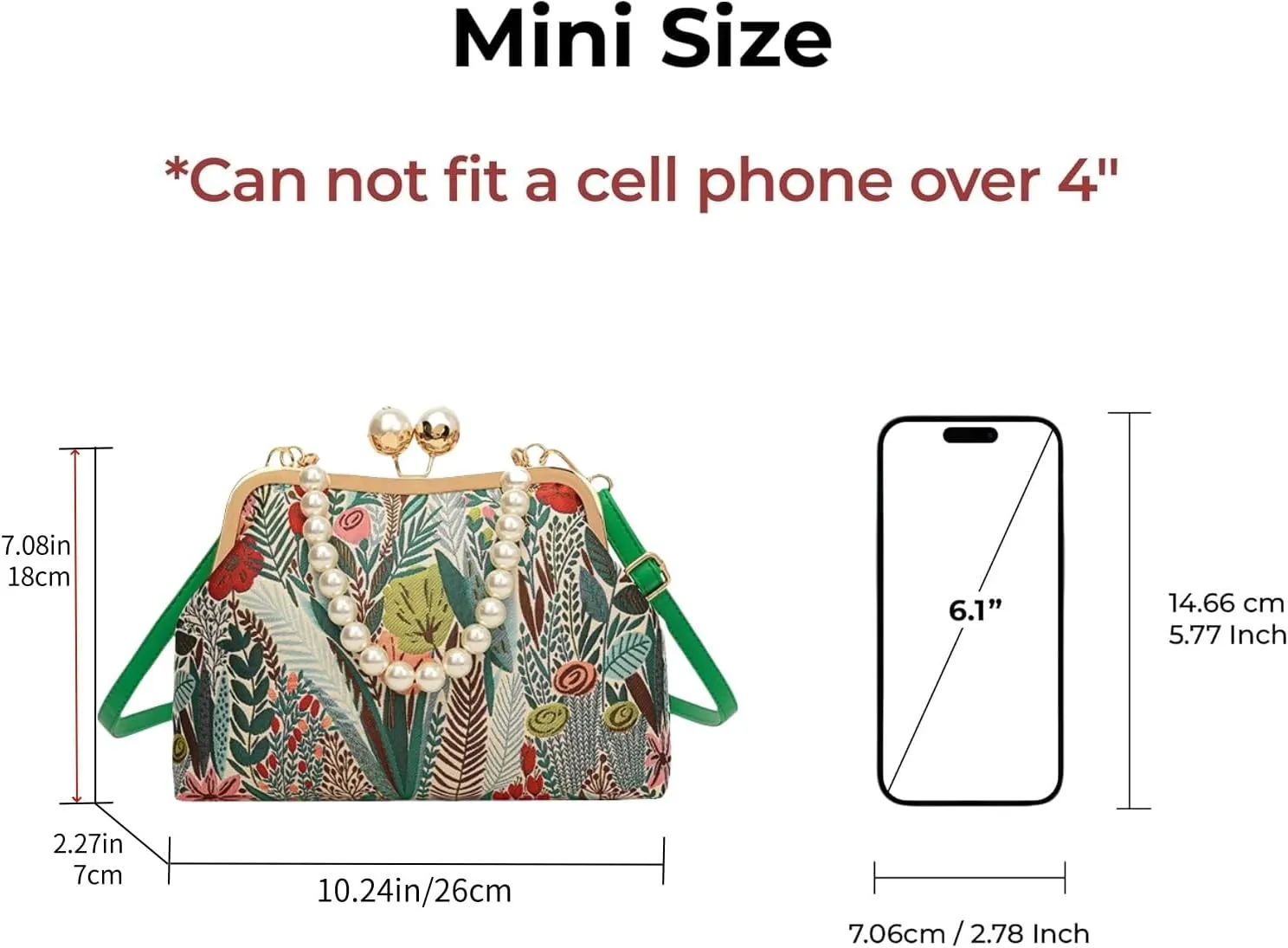 Women Vintage Flower Embroidery Handbag,Shoulder Chain Messenger Clutch,Embroidery Purse Small Pearl Crossbody Bag