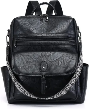 Womens Backpack Purse Leather Backpack Fashion Travel Ladies Convertible Shoulder Bag Casual Designer Handbag Black