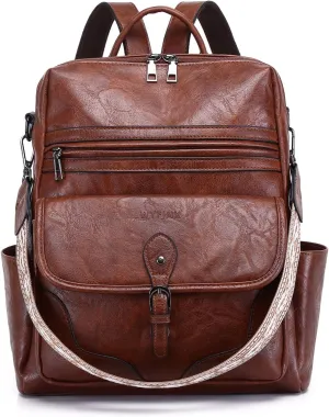 Womens Backpack Purse Leather Backpack Fashion Travel Ladies Convertible Shoulder Bag Casual Designer Handbag Brown