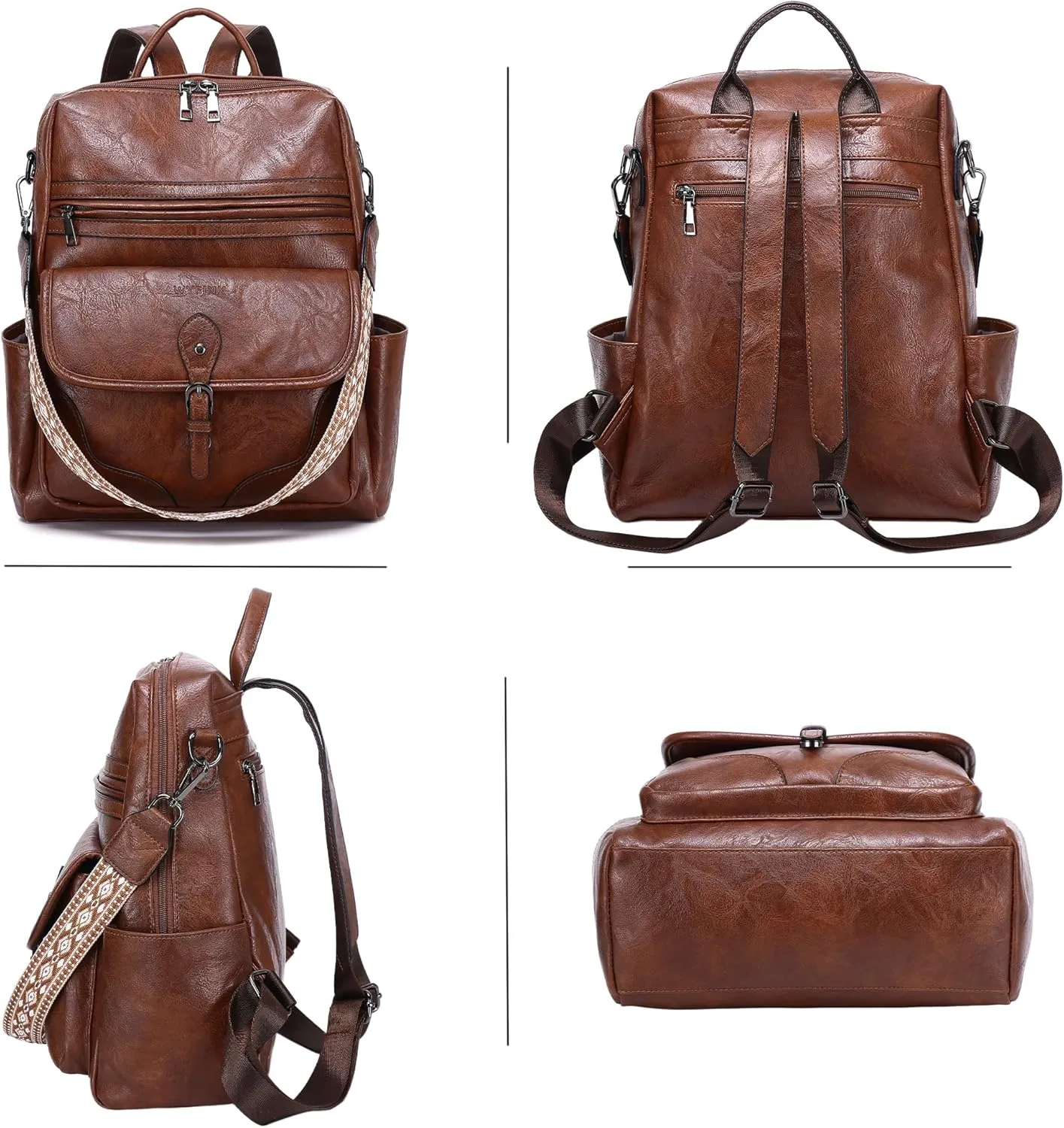 Womens Backpack Purse Leather Backpack Fashion Travel Ladies Convertible Shoulder Bag Casual Designer Handbag Brown