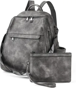 Womens Backpack Purse Leather: Fashion Convertible Ladies Shoulder Bag Travel Women Backpack Purse with Wristlet