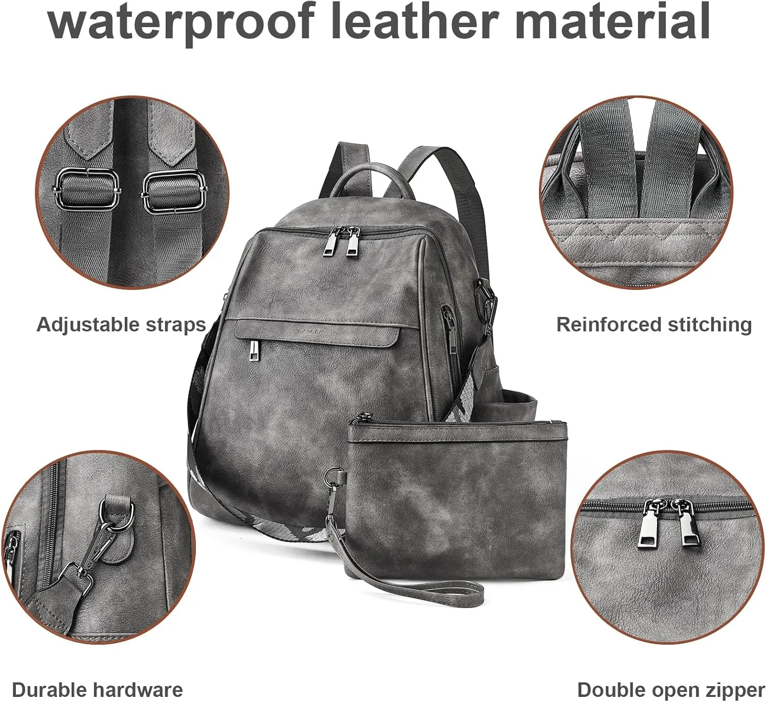 Womens Backpack Purse Leather: Fashion Convertible Ladies Shoulder Bag Travel Women Backpack Purse with Wristlet