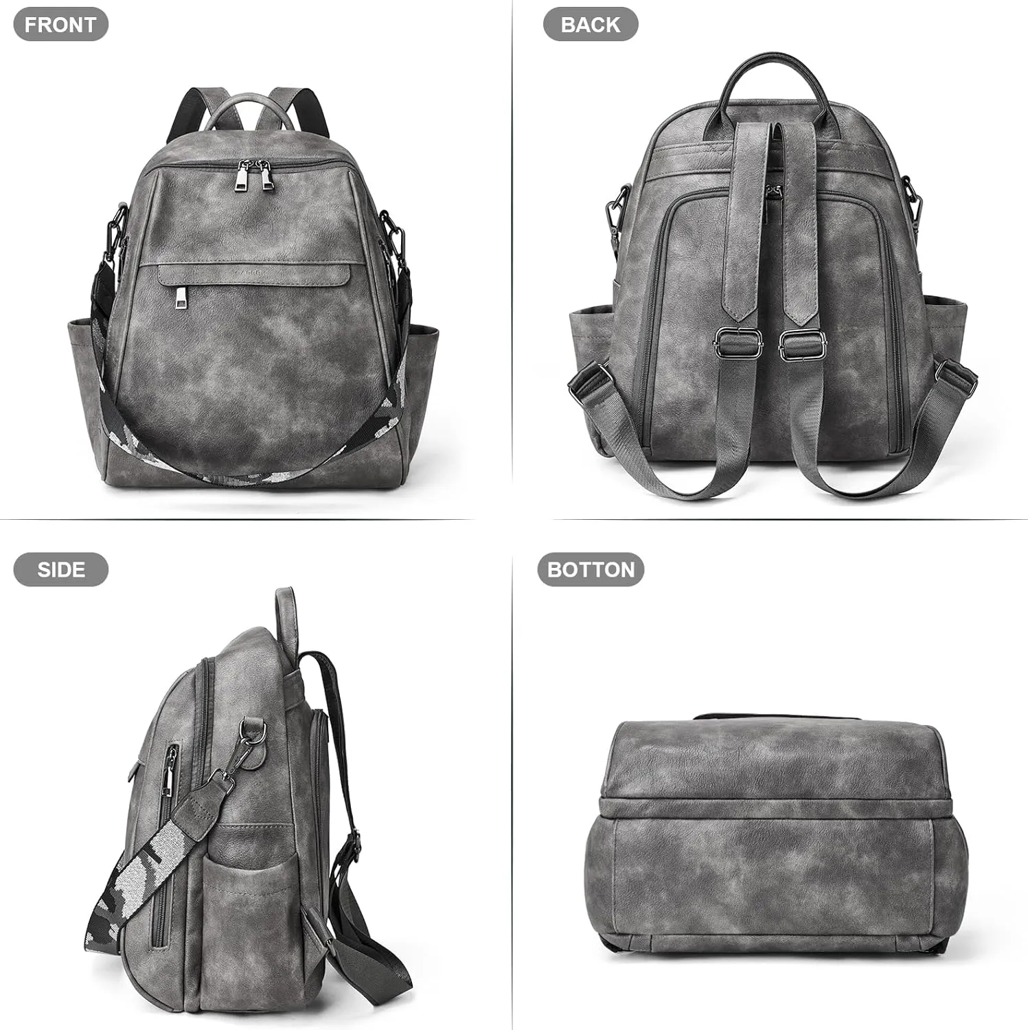 Womens Backpack Purse Leather: Fashion Convertible Ladies Shoulder Bag Travel Women Backpack Purse with Wristlet