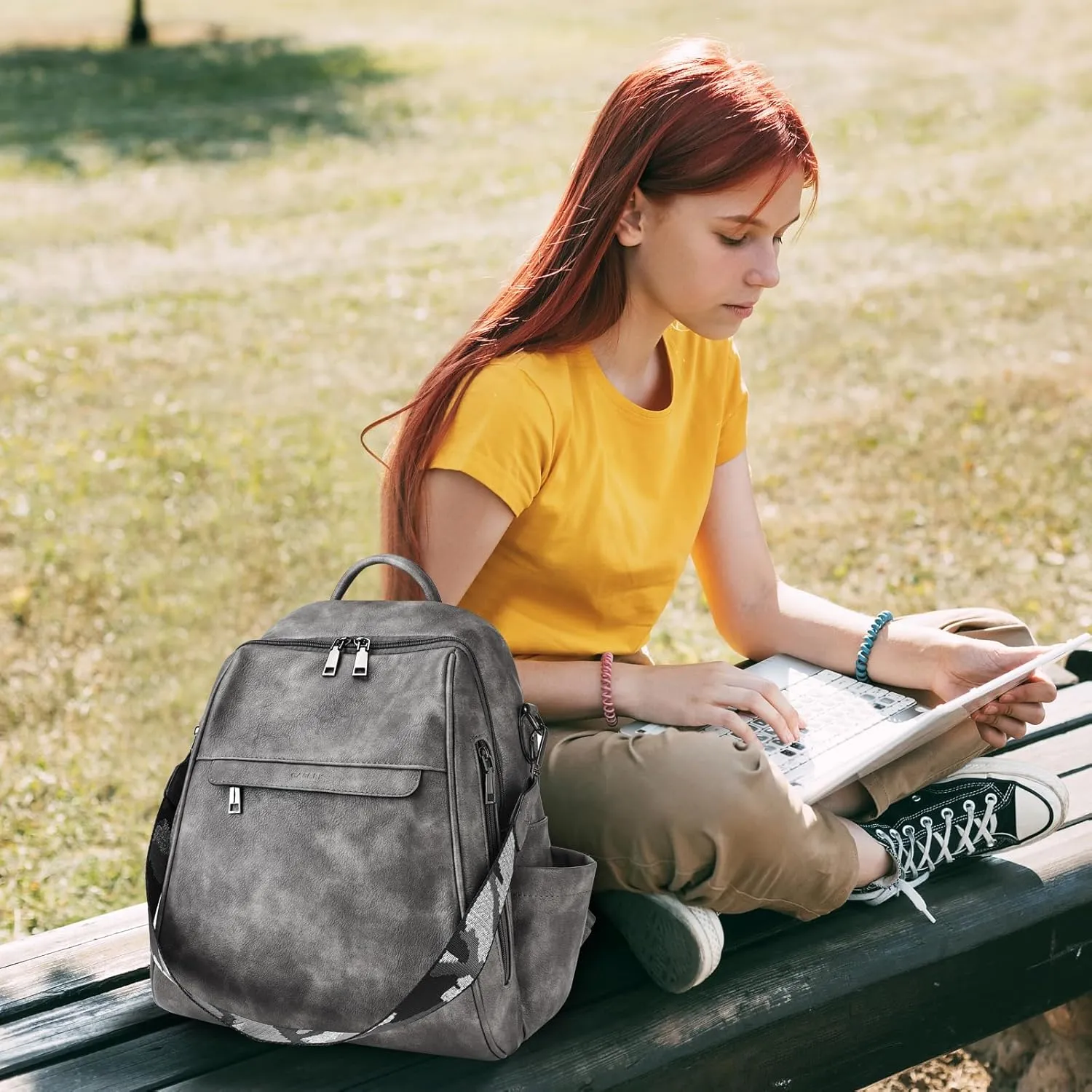 Womens Backpack Purse Leather: Fashion Convertible Ladies Shoulder Bag Travel Women Backpack Purse with Wristlet