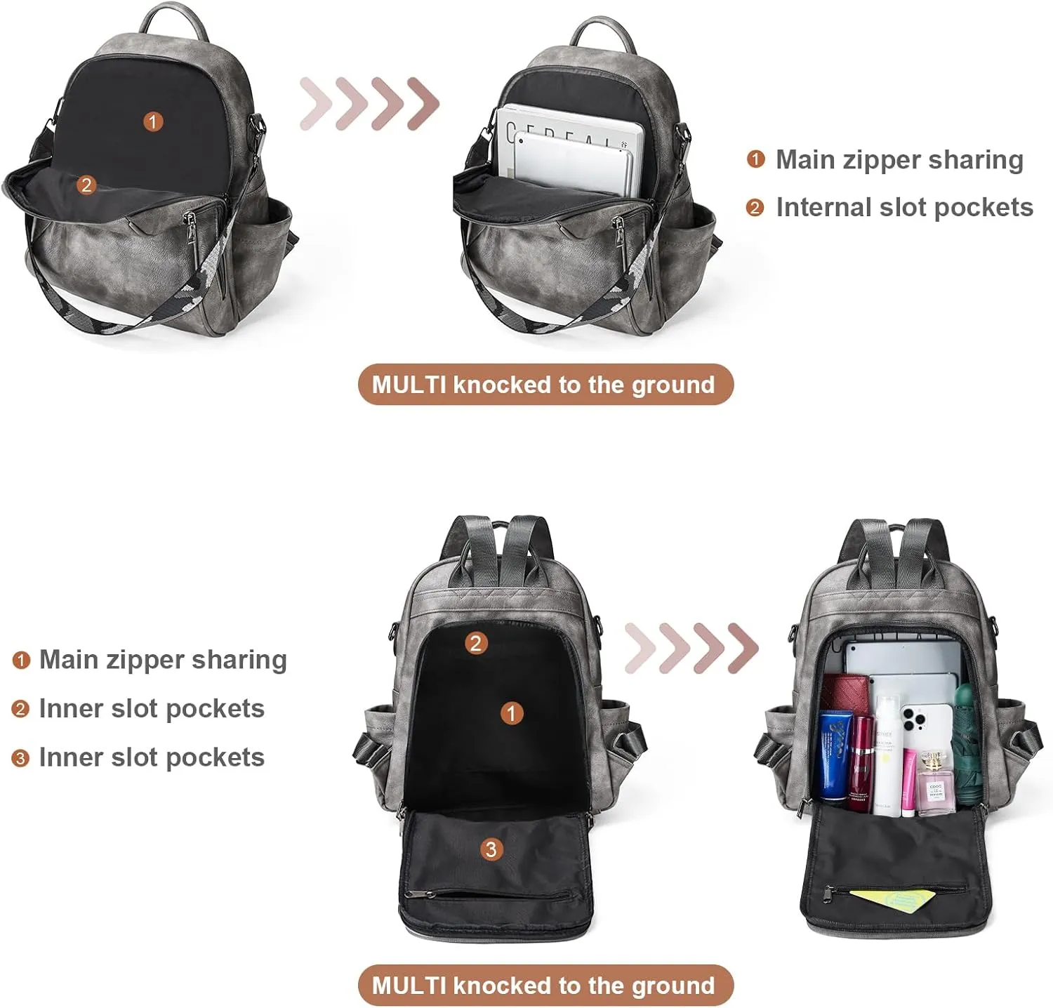 Womens Backpack Purse Leather: Fashion Convertible Ladies Shoulder Bag Travel Women Backpack Purse with Wristlet